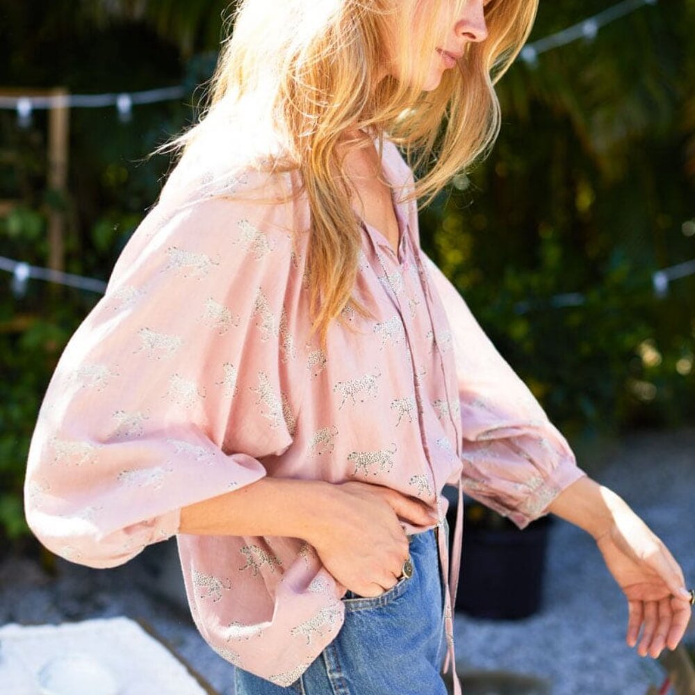 Emerson Fry Pink Leopard Print Blouse
